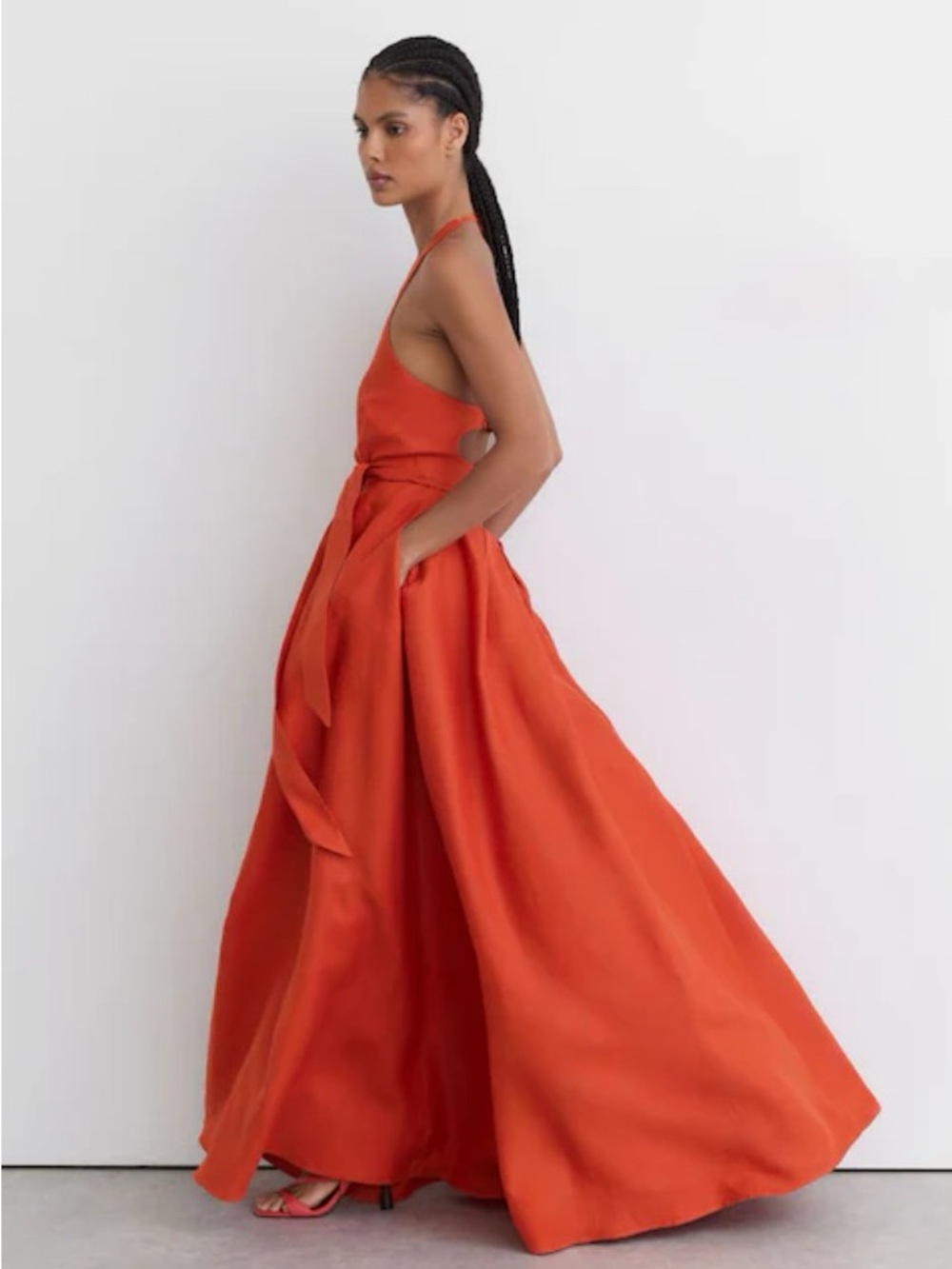Reiss Coral Orange Terracotta Paules 100% Linen Open-Back Maxi Dress NWOT - Picture 6 of 9